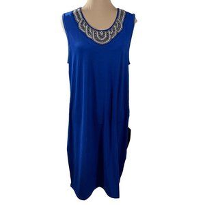 Avenue Sheath Dress Beaded Neck Sleeveless Royal Blue Size 14/16